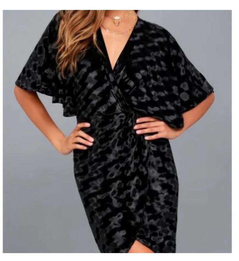 Lulus Mesmerize on the Prize Black Velvet Burnout Wrap Mini Dress